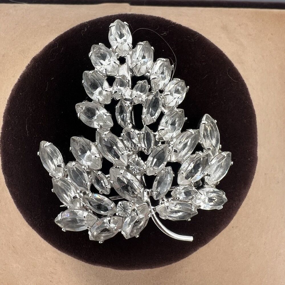 Carl Art Sterling Silver Crystal Navette Leaf Brooch pin